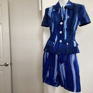Laurel by Escada, blazer/ blouse, sz 34, and shorts sz 36, blue